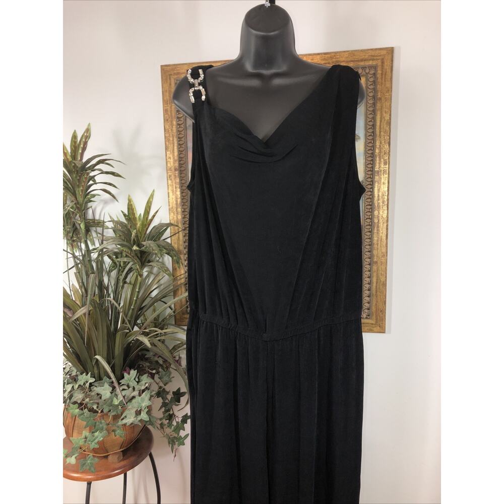 Chico’s Travelers 2P Black Sleeveless Wide Leg Jumpsuit Drape Neck‎ Rhinestone - Picture 2 of 12